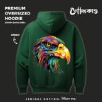 Painted Eagle | Oversized Graphic Hoodie Green | CottonKando