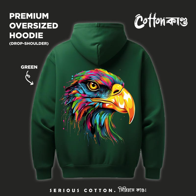 Painted Eagle | Oversized Graphic Hoodie Green | CottonKando
