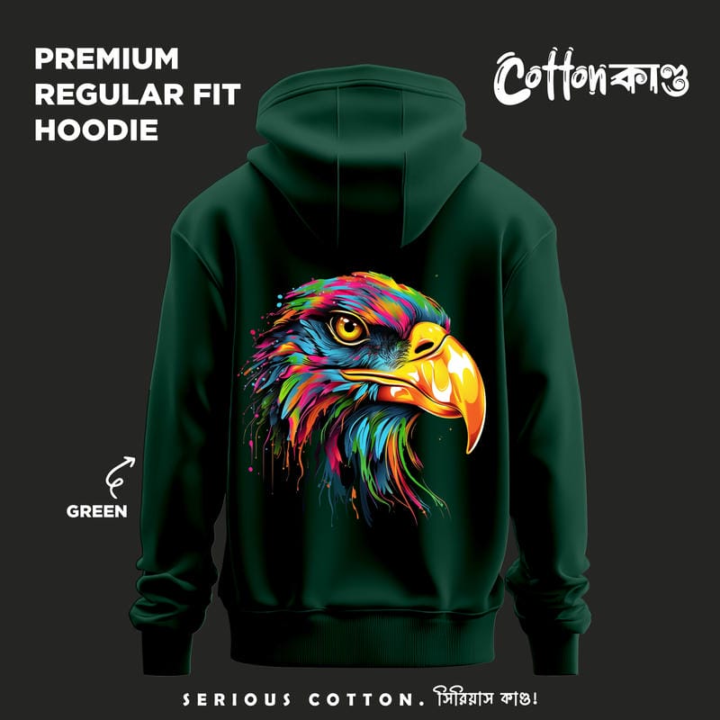 Painted Eagle | Regular Fit Graphic Hoodie | Green | CottonKando