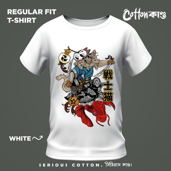 Samurai Cat Neko Warrior Japanese Art Graphic T Shirt CottonKando Premium Tee Bangladesh