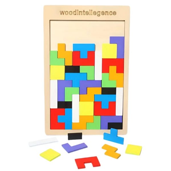 Russian Blocks Puzzle Board wooden Tetris game for kids logical thinking and color recognition