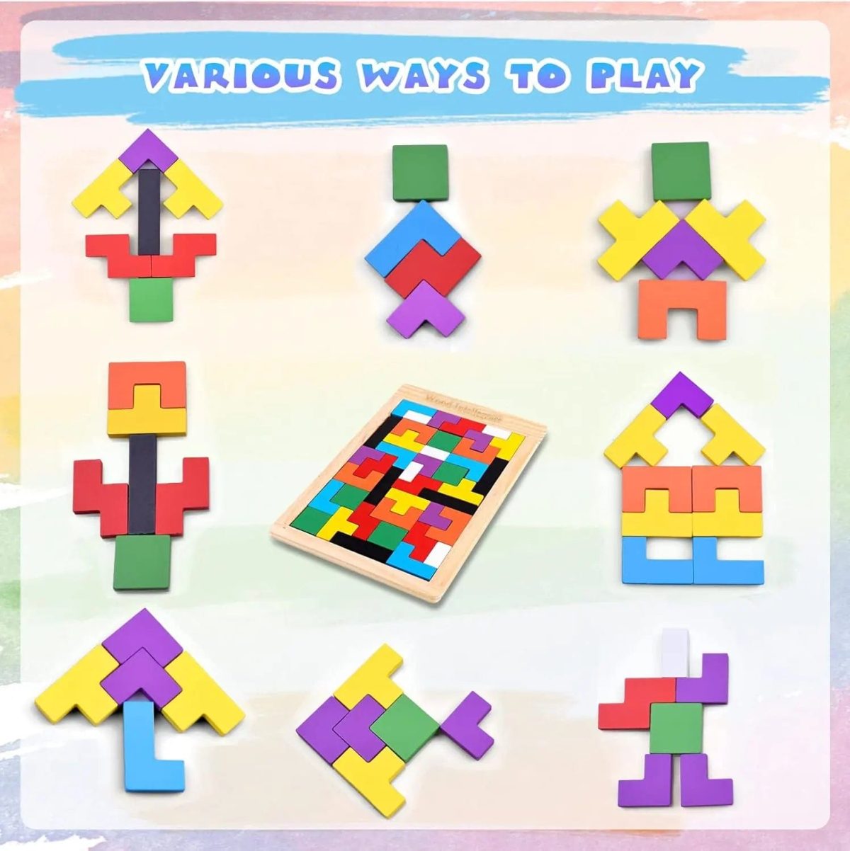 Russian Blocks Puzzle Board wooden Tetris game for kids logical thinking and color recognition