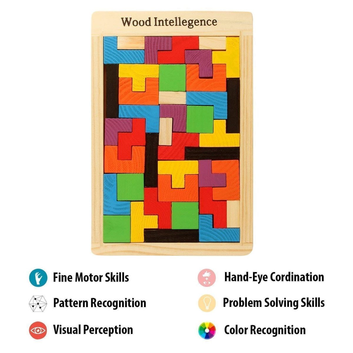Russian Blocks Puzzle Board wooden Tetris game for kids logical thinking and color recognition