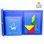 Magnetic Tangram puzzle set with 7 colorful geometric shapes and pattern book for kids problem-solving