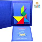 Magnetic Tangram puzzle set with 7 colorful geometric shapes and pattern book for kids problem-solving