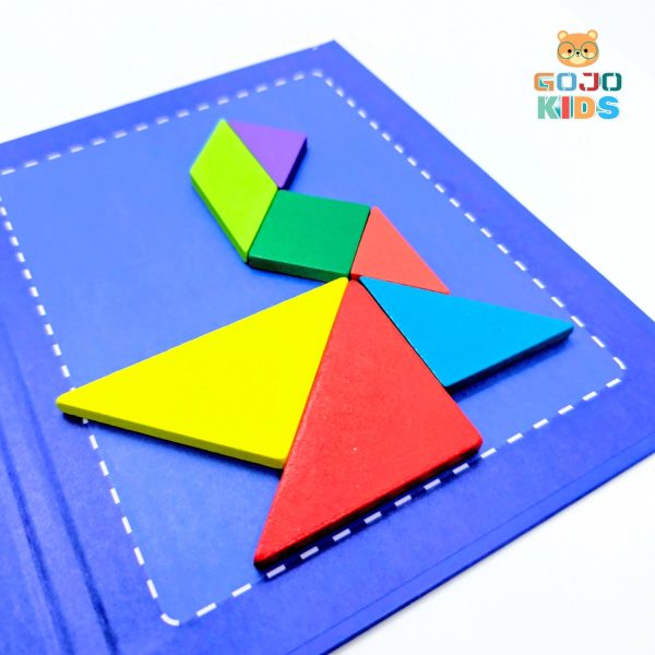 Magnetic Tangram puzzle set with 7 colorful geometric shapes and pattern book for kids problem-solving
