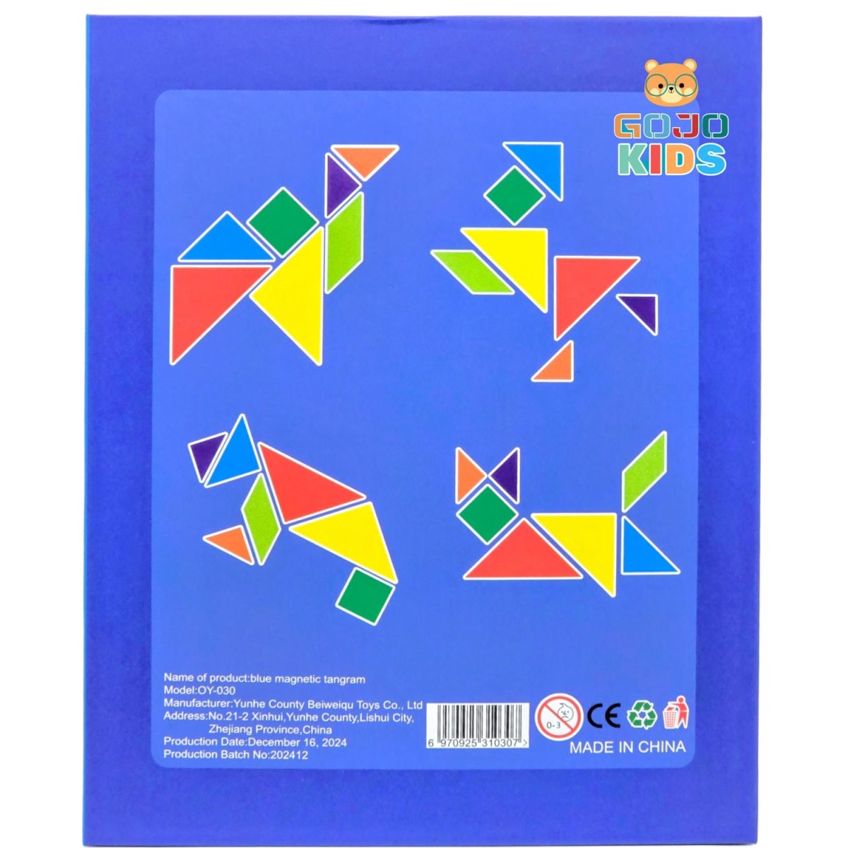 Magnetic Tangram puzzle set with 7 colorful geometric shapes and pattern book for kids problem-solving