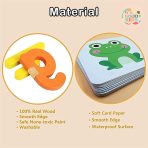 Spelling Game set with wooden alphabet blocks and colorful flashcards for kids learning English words