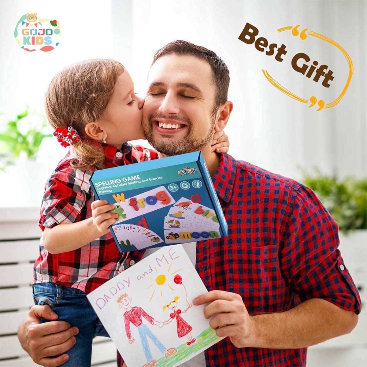 Spelling Game set with wooden alphabet blocks and colorful flashcards for kids learning English words