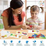 Spelling Game set with wooden alphabet blocks and colorful flashcards for kids learning English words