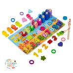 6-in-1 Multifunctional Learning Board with magnetic fishing rod, number blocks, and colorful stacking rings for kids