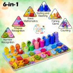 6-in-1 Multifunctional Learning Board with magnetic fishing rod, number blocks, and colorful stacking rings for kids