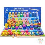 6-in-1 Multifunctional Learning Board with magnetic fishing rod, number blocks, and colorful stacking rings for kids