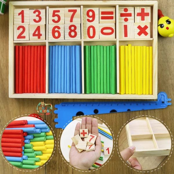 Mathematical Intelligence Stick set with colorful wooden sticks and number blocks for kids math learning