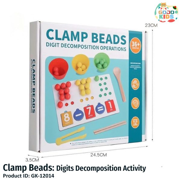 Clamp Beads Digit Decomposition Activity set with wooden spoon, chopsticks, clamp, and colorful counting beads