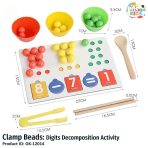 Clamp Beads Digit Decomposition Activity set with wooden spoon, chopsticks, clamp, and colorful counting beads