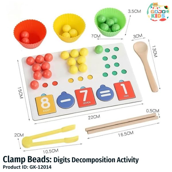 Clamp Beads Digit Decomposition Activity set with wooden spoon, chopsticks, clamp, and colorful counting beads