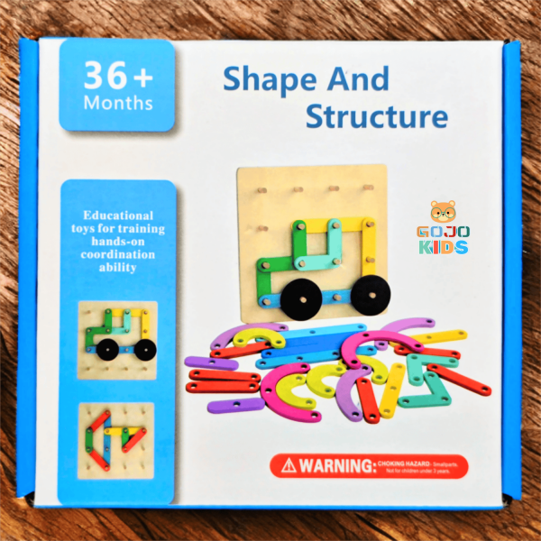 Shape & Structure Activity Set with colorful wooden sticks, blocks, and a manual for building creative objects