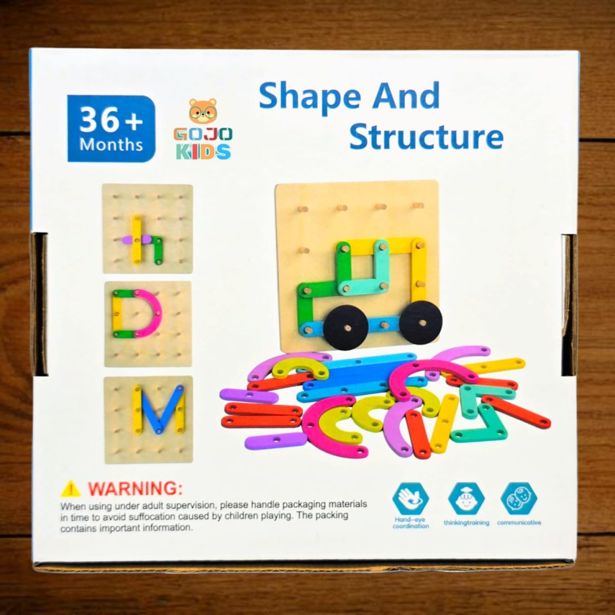 Shape & Structure Activity Set with colorful wooden sticks, blocks, and a manual for building creative objects
