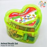 Animal Beads Set for kids lacing and threading activity with colorful wooden animal shapes