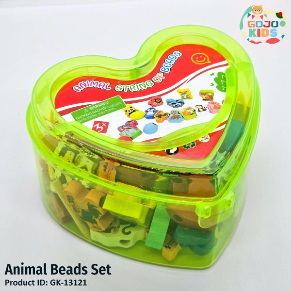 Animal Beads Set for kids lacing and threading activity with colorful wooden animal shapes
