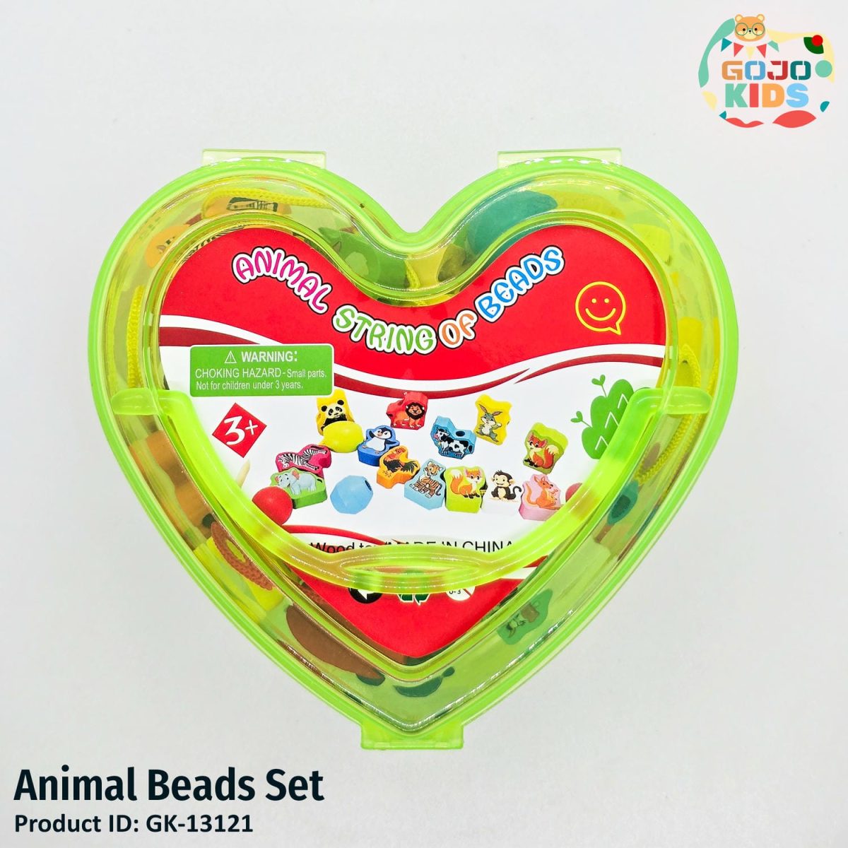 Animal Beads Set for kids lacing and threading activity with colorful wooden animal shapes
