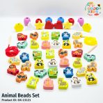 Animal Beads Set for kids lacing and threading activity with colorful wooden animal shapes