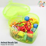 Animal Beads Set for kids lacing and threading activity with colorful wooden animal shapes