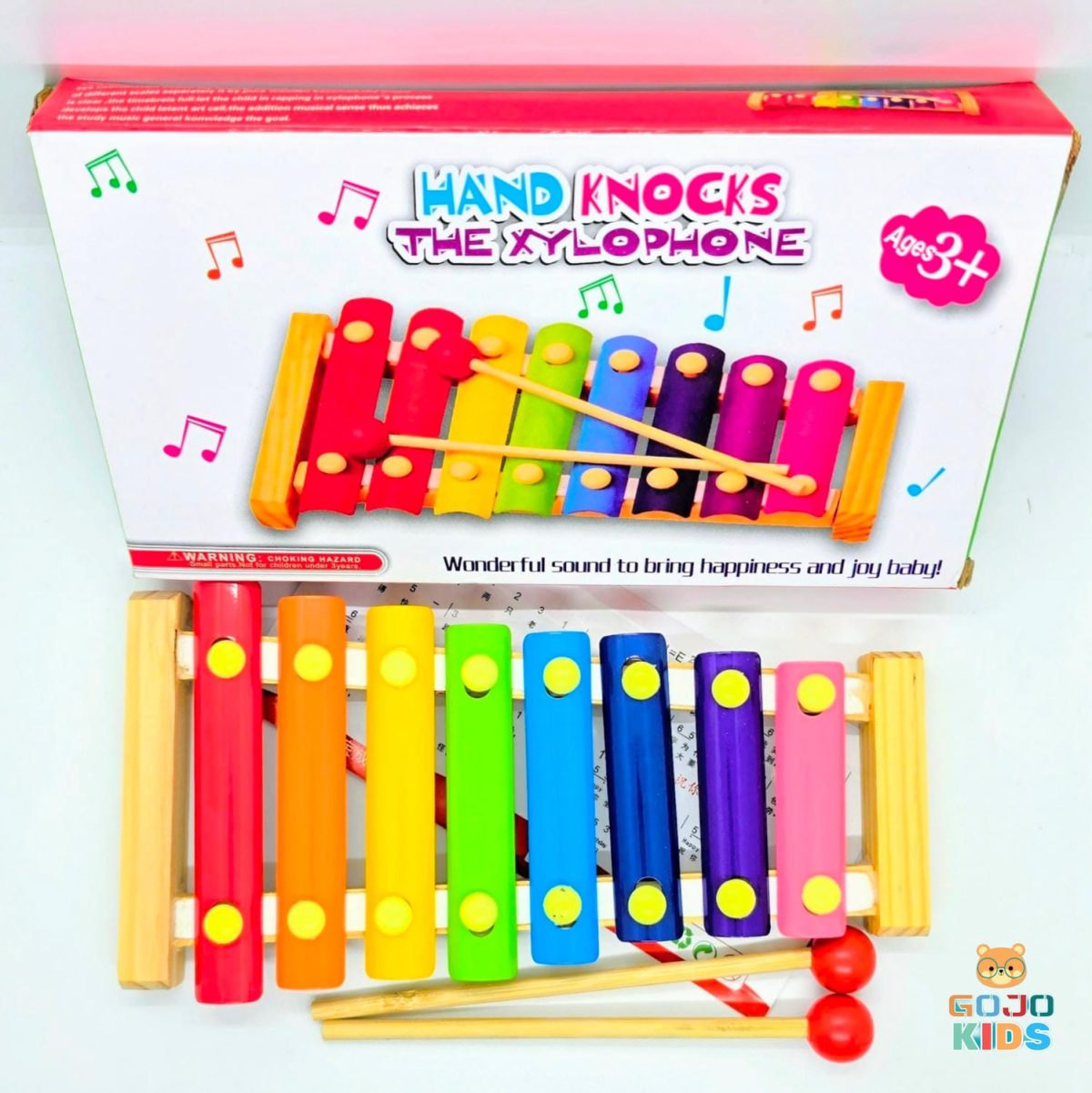 Hand Knocks The Xylophone wooden musical toy with 8 rainbow bars and wooden mallets