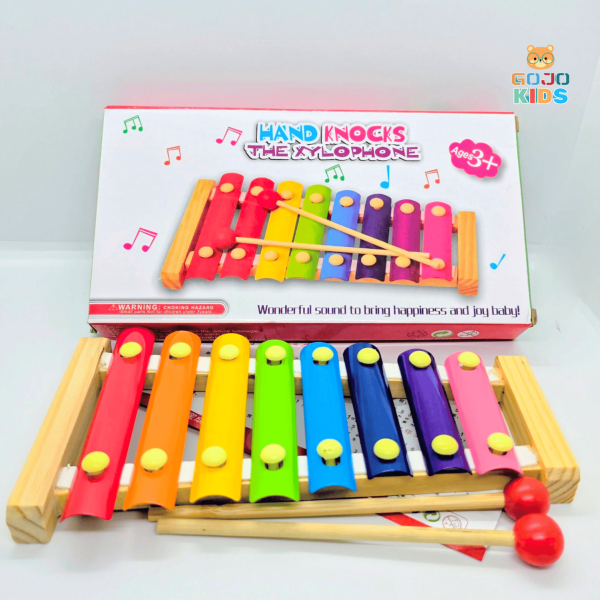Hand Knocks The Xylophone wooden musical toy with 8 rainbow bars and wooden mallets