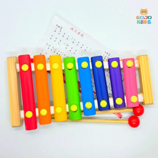 Hand Knocks The Xylophone wooden musical toy with 8 rainbow bars and wooden mallets