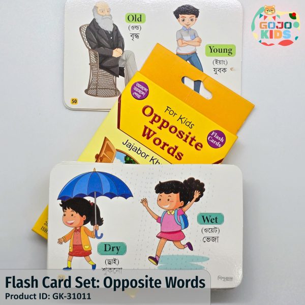 Opposite Words Flash Card set with pictures of big-small and hot-cold for kids learning