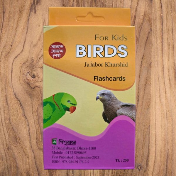 Birds Flash Card set with colorful pictures of parrots, peacocks, and sparrows for kids learning