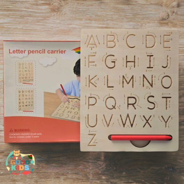 Alphabet Writing Board for kids to practice capital and small letters using a wooden stylus