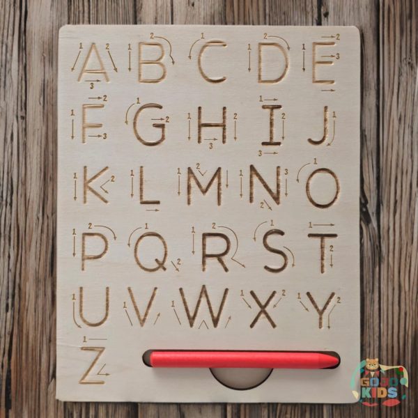 Alphabet Writing Board for kids to practice capital and small letters using a wooden stylus