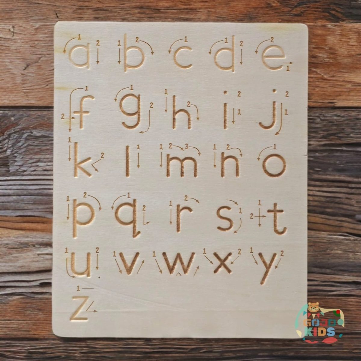 Alphabet Writing Board for kids to practice capital and small letters using a wooden stylus