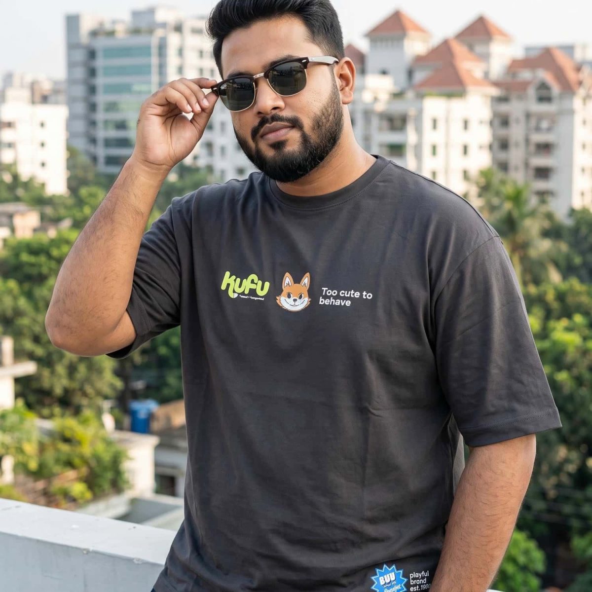 KUFU plus size drop shoulder t shirt front view